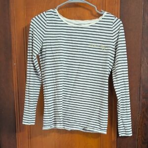 LOFT Black and White Striped Long Sleeve Tee